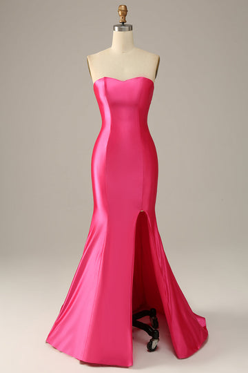Fucsia Escote Corazón Sirena Vestido de Noche